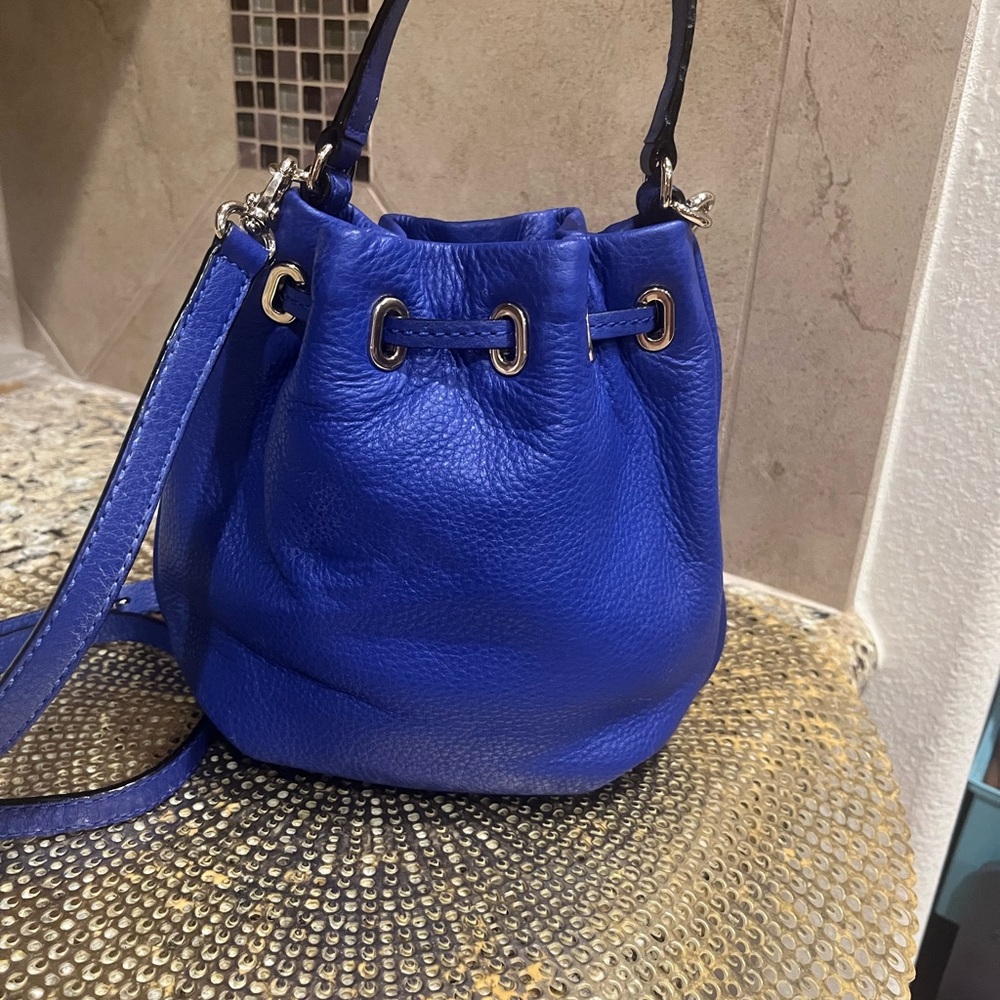 Kate Spade Blue Leather Drawstring Mini Bucket Bag - image 3
